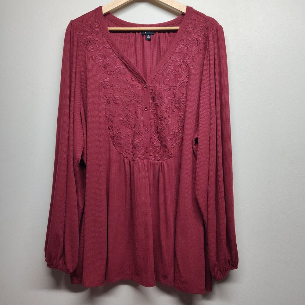 Torrid Tunic Top Women 3X Maroon Long Sleeve Spring Casual Bohemian Cottagecore